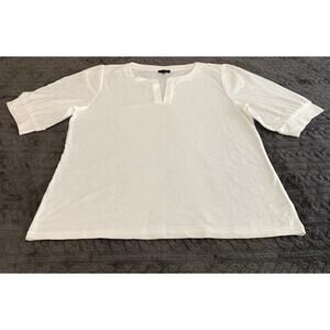 Talbots White T Shirt Cotton Blend Puff Sleeves Size L NWOT